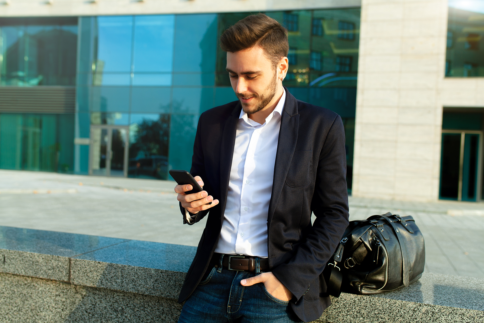 Young Urban Professional Man Using Smart Phone. Businessman Hold - B2B ...